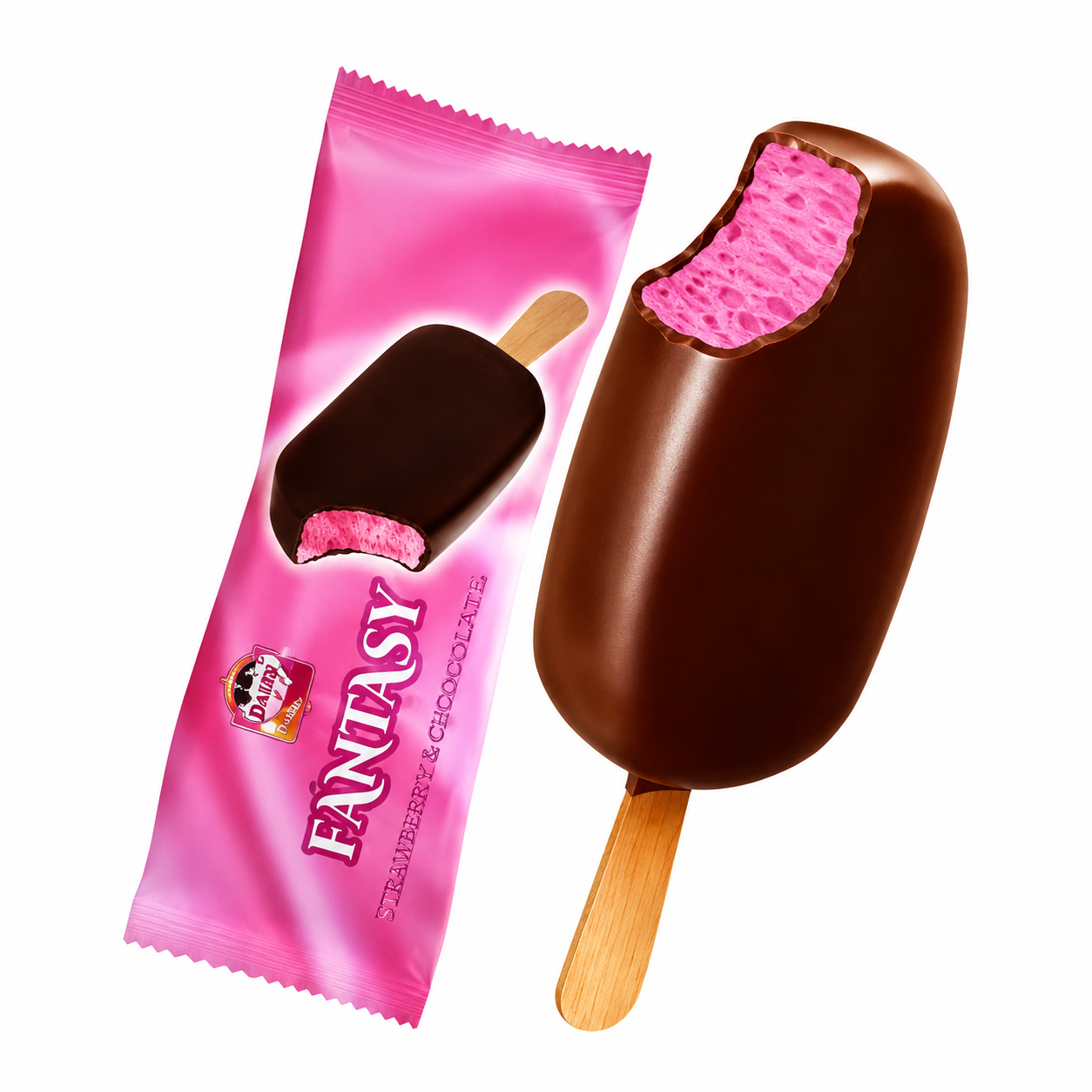 Fantasy strewberry and chocolate ice cream 